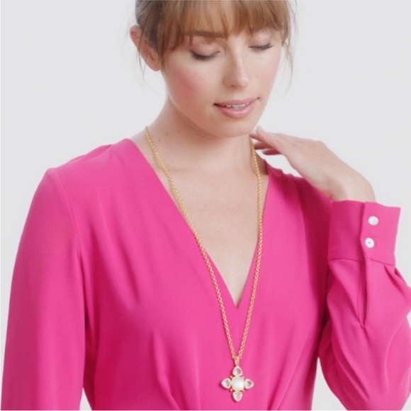 JULIE VOS Aquitaine Cross Pendant Necklace Iridescent Peony Pink & Peach Ice - Picture 14 of 16